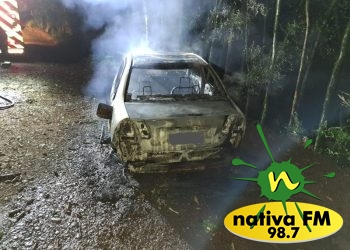 Videira: Carro pega fogo apÃ³s colisÃ£o em Ã¡rvore