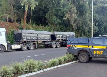 Mais de 16 toneladas de excesso sÃ£o flagradas em um Ãºnico bitrem na BR-153 em ConcÃ³rdia