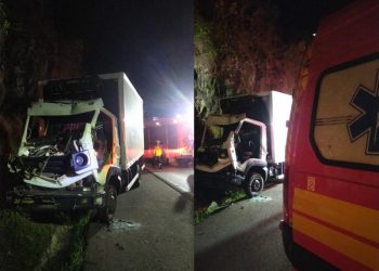 Colisão entre caminhões deixa duas pessoas feridas na BR-282 em Joaçaba