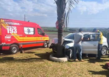 Colisão entre carro e ônibus deixa mulher levemente ferida na SC-467