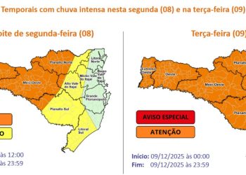 Governo de SC suspende aulas por causa de alertas climáticos de alto e muito alto risco
