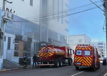 Bombeiros combatem incêndio em cozinha de padaria no centro de Campos Novos